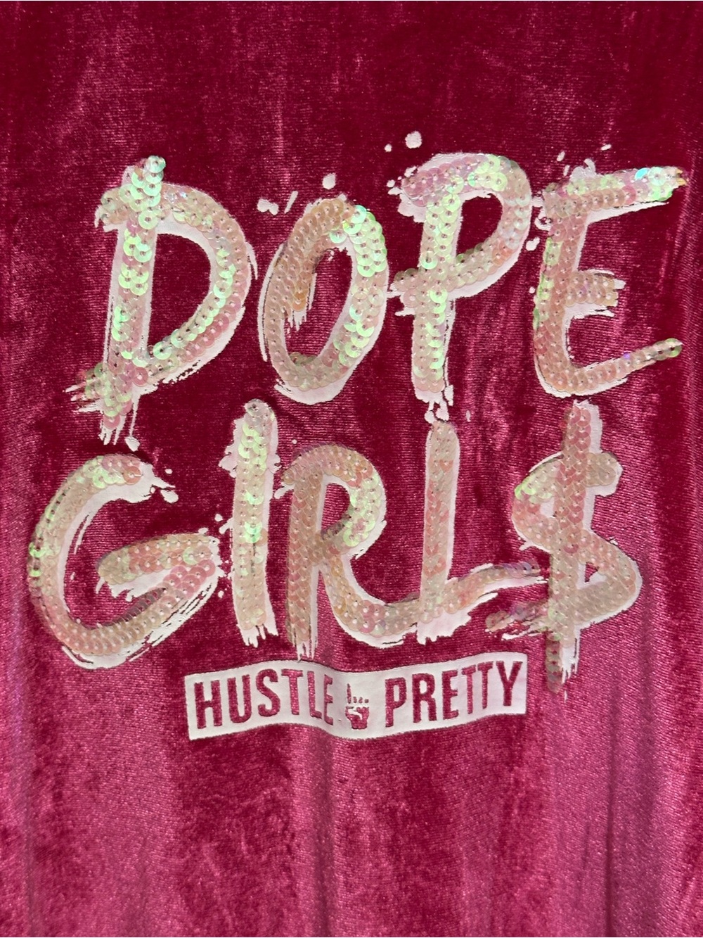 Dope Girls Sequin Graphic Velvet Romper - Pink
